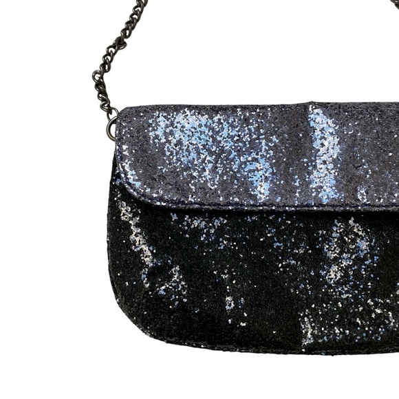 J.Crew Silver Black Sequin Glitter Crossbody Convertible Clutch Style 57106 - Picture 2 of 8
